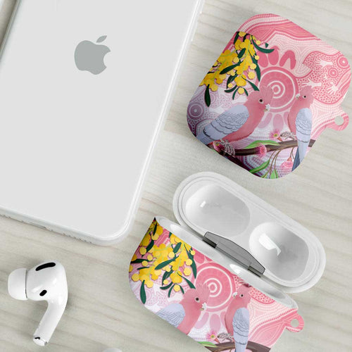 Australia Galah AirPods Case Gumblossoms Golden Wattle Aboriginal Art - Aussie Hoodie