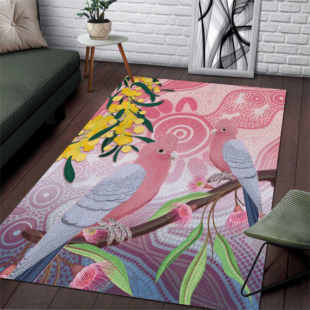 Australia Galah Area Rug Gumblossoms Golden Wattle Aboriginal Art