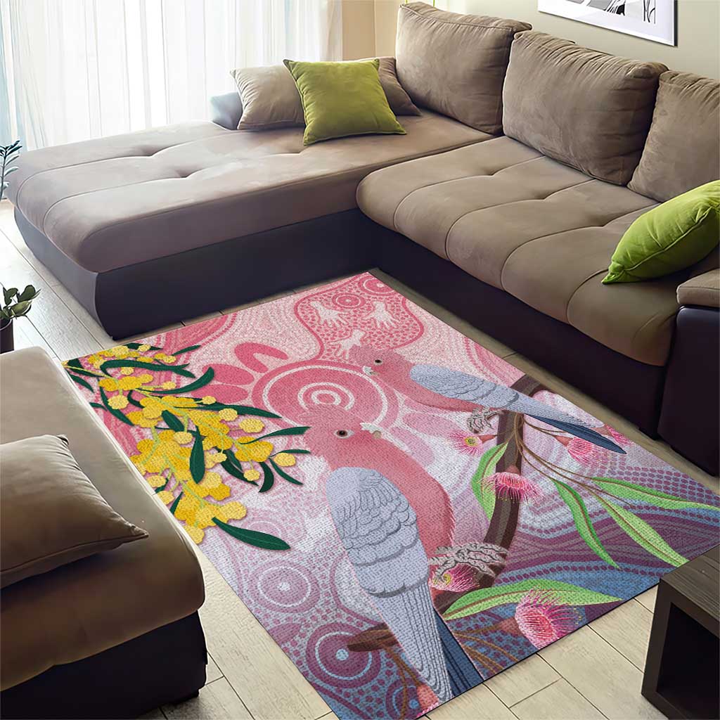 Australia Galah Area Rug Gumblossoms Golden Wattle Aboriginal Art