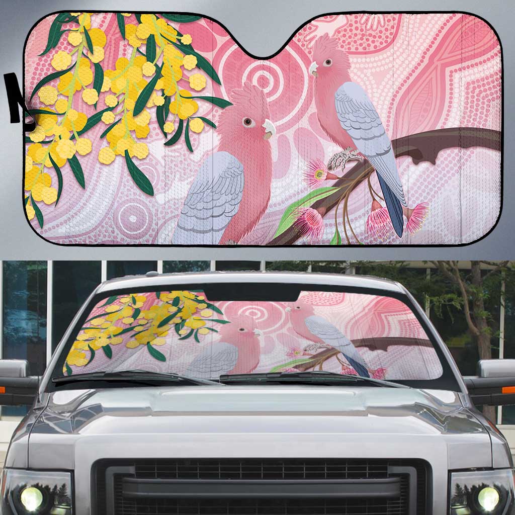 Australia Galah Auto Sun Shade Gumblossoms Golden Wattle Aboriginal Art - Aussie Hoodie