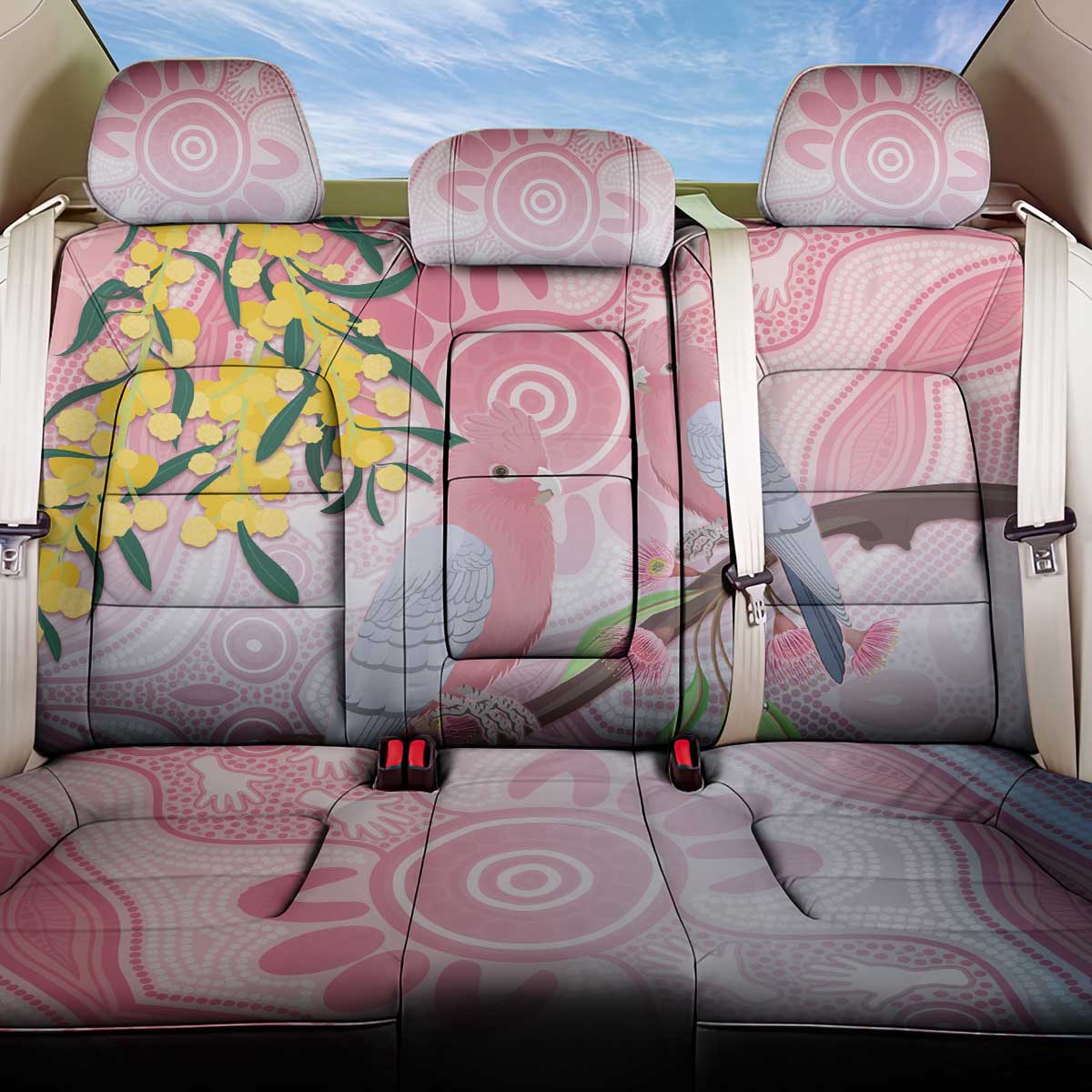 Australia Galah Back Car Seat Cover Gumblossoms Golden Wattle Aboriginal Art