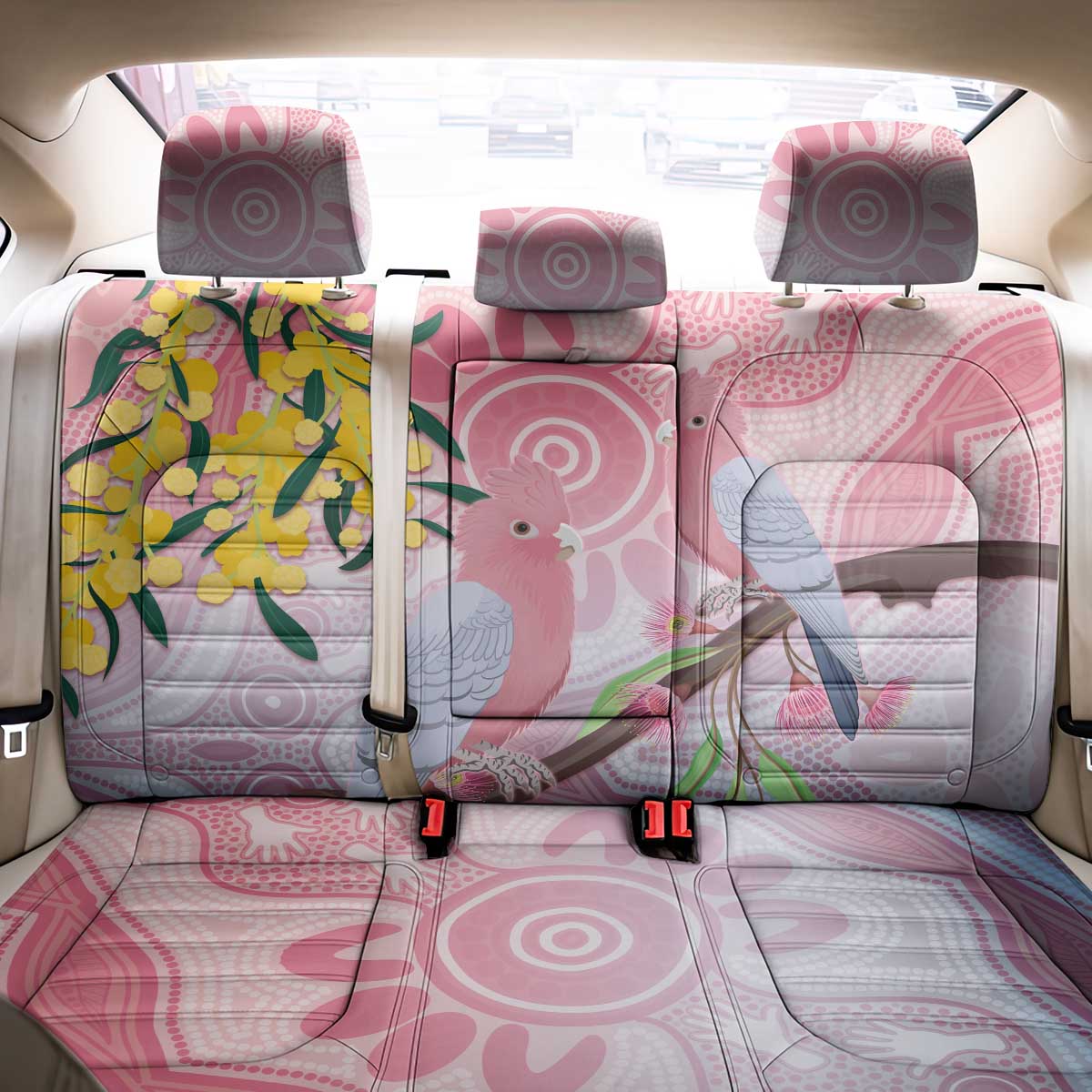 Australia Galah Back Car Seat Cover Gumblossoms Golden Wattle Aboriginal Art