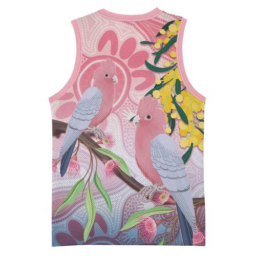 Australia Galah Basketball Jersey Gumblossoms Golden Wattle Aboriginal Art - Aussie Hoodie
