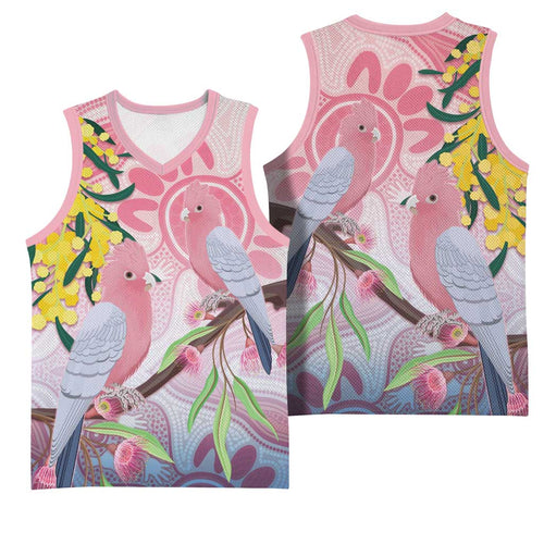Australia Galah Basketball Jersey Gumblossoms Golden Wattle Aboriginal Art - Aussie Hoodie