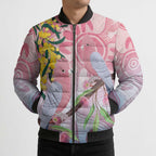 Australia Galah Bomber Puffer Jacket Gumblossoms Golden Wattle Aboriginal Art - Aussie Hoodie