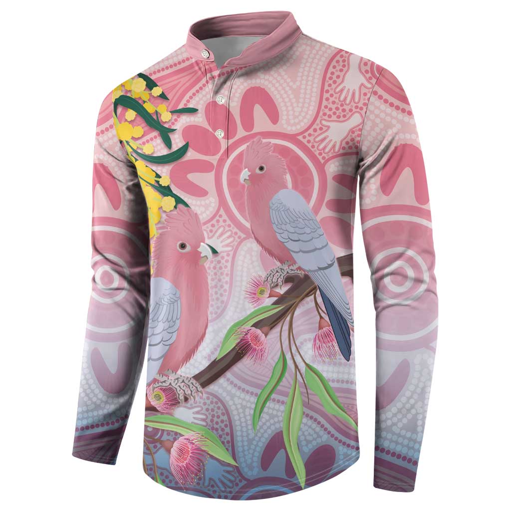 Australia Galah Button Sweatshirt Gumblossoms Golden Wattle Aboriginal Art