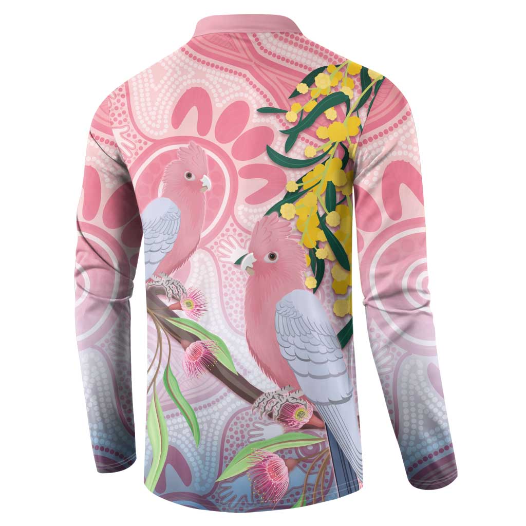 Australia Galah Button Sweatshirt Gumblossoms Golden Wattle Aboriginal Art