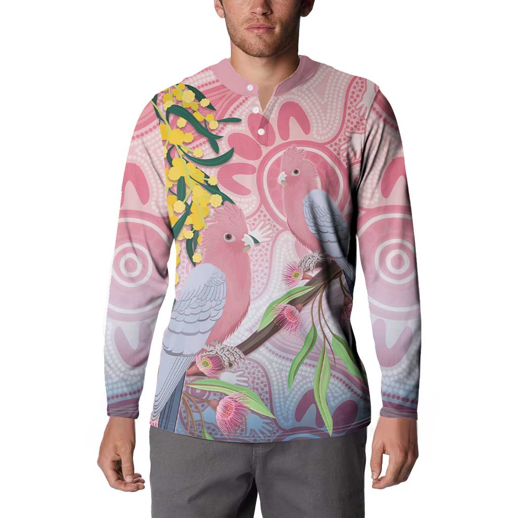 Australia Galah Button Sweatshirt Gumblossoms Golden Wattle Aboriginal Art