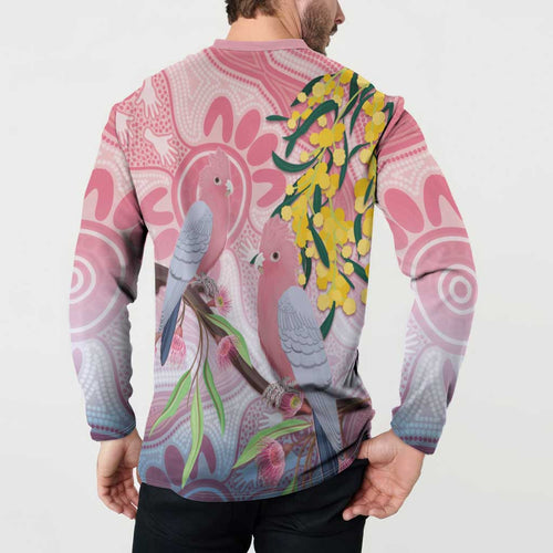 Australia Galah Button Sweatshirt Gumblossoms Golden Wattle Aboriginal Art