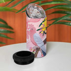 Australia Galah 4 in 1 Can Cooler Tumbler Gumblossoms Golden Wattle Aboriginal Art