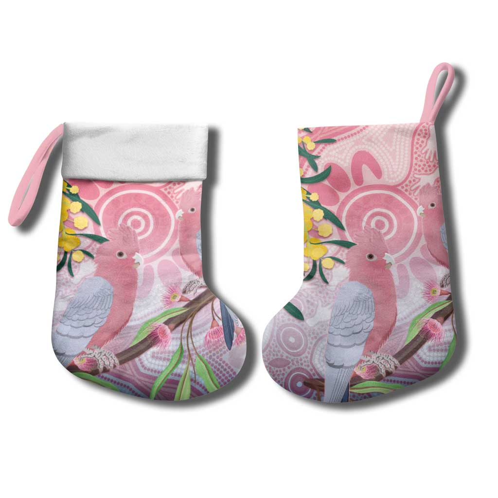 Australia Galah Christmas Stocking Gumblossoms Golden Wattle Aboriginal Art - Aussie Hoodie