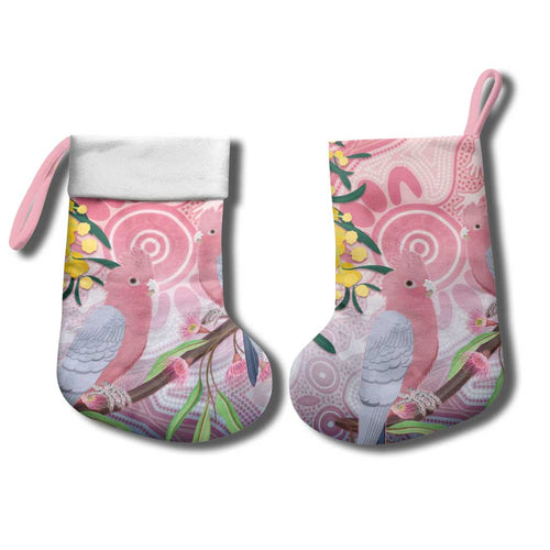 Australia Galah Christmas Stocking Gumblossoms Golden Wattle Aboriginal Art - Aussie Hoodie