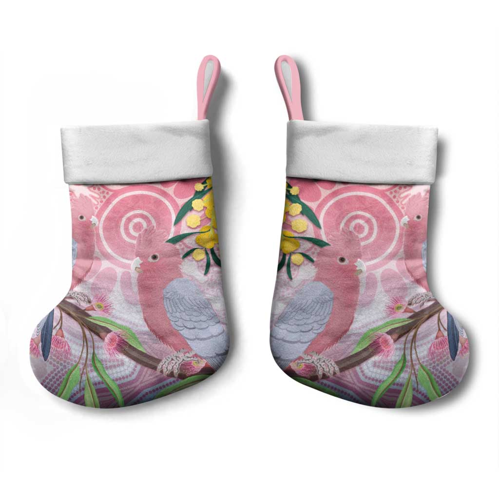 Australia Galah Christmas Stocking Gumblossoms Golden Wattle Aboriginal Art - Aussie Hoodie
