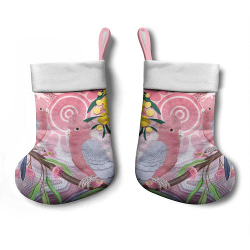 Australia Galah Christmas Stocking Gumblossoms Golden Wattle Aboriginal Art - Aussie Hoodie