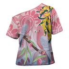 Australia Galah Cross Shoulder Shirt Gumblossoms Golden Wattle Aboriginal Art - Aussie Hoodie