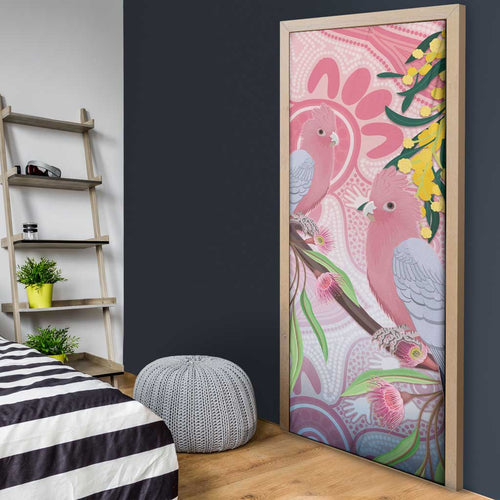 Australia Galah Door Cover Gumblossoms Golden Wattle Aboriginal Art - Aussie Hoodie