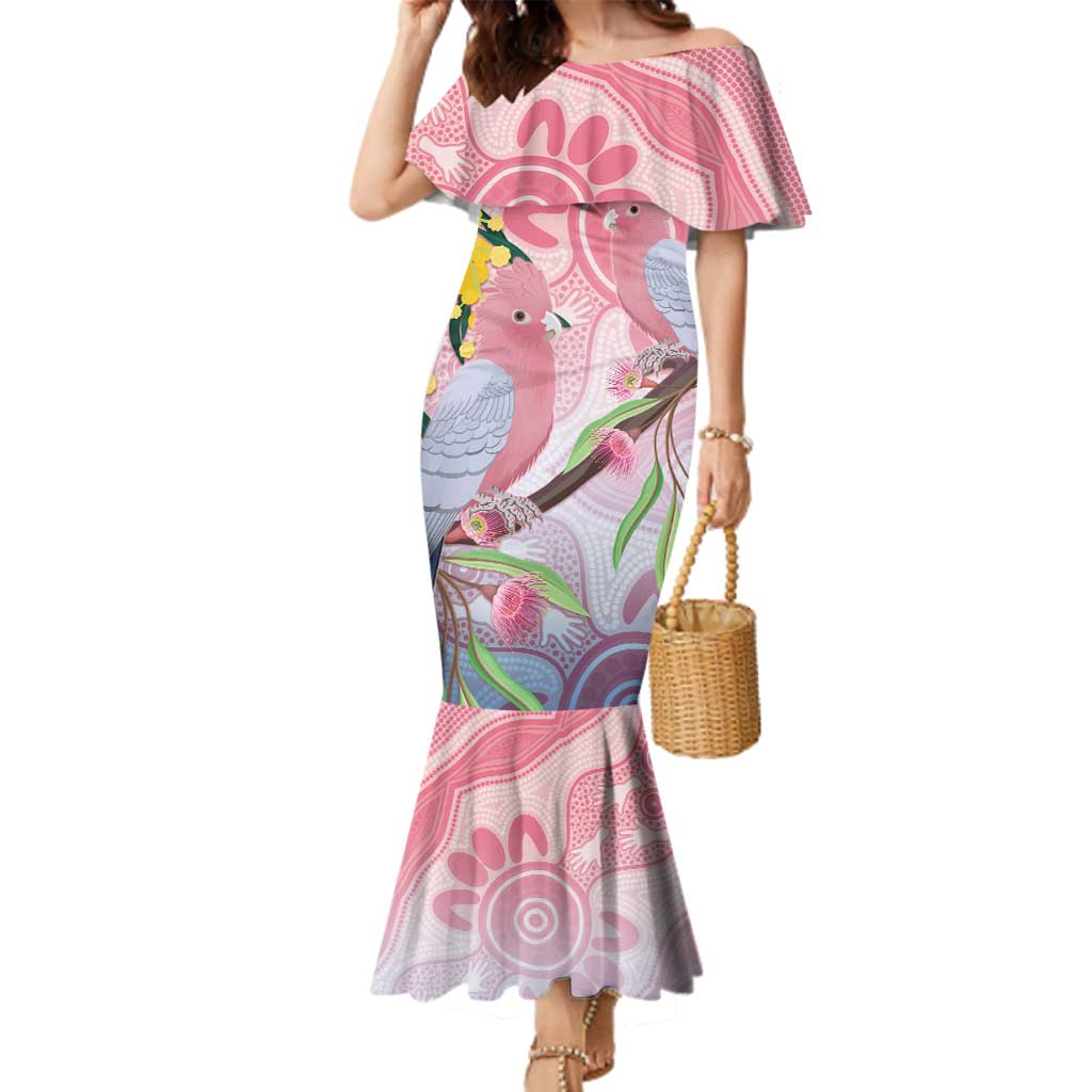 Australia Galah Family Matching Mermaid Dress and Hawaiian Shirt Gumblossoms Golden Wattle Aboriginal Art