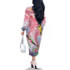 Australia Galah Family Matching Off The Shoulder Long Sleeve Dress and Hawaiian Shirt Gumblossoms Golden Wattle Aboriginal Art