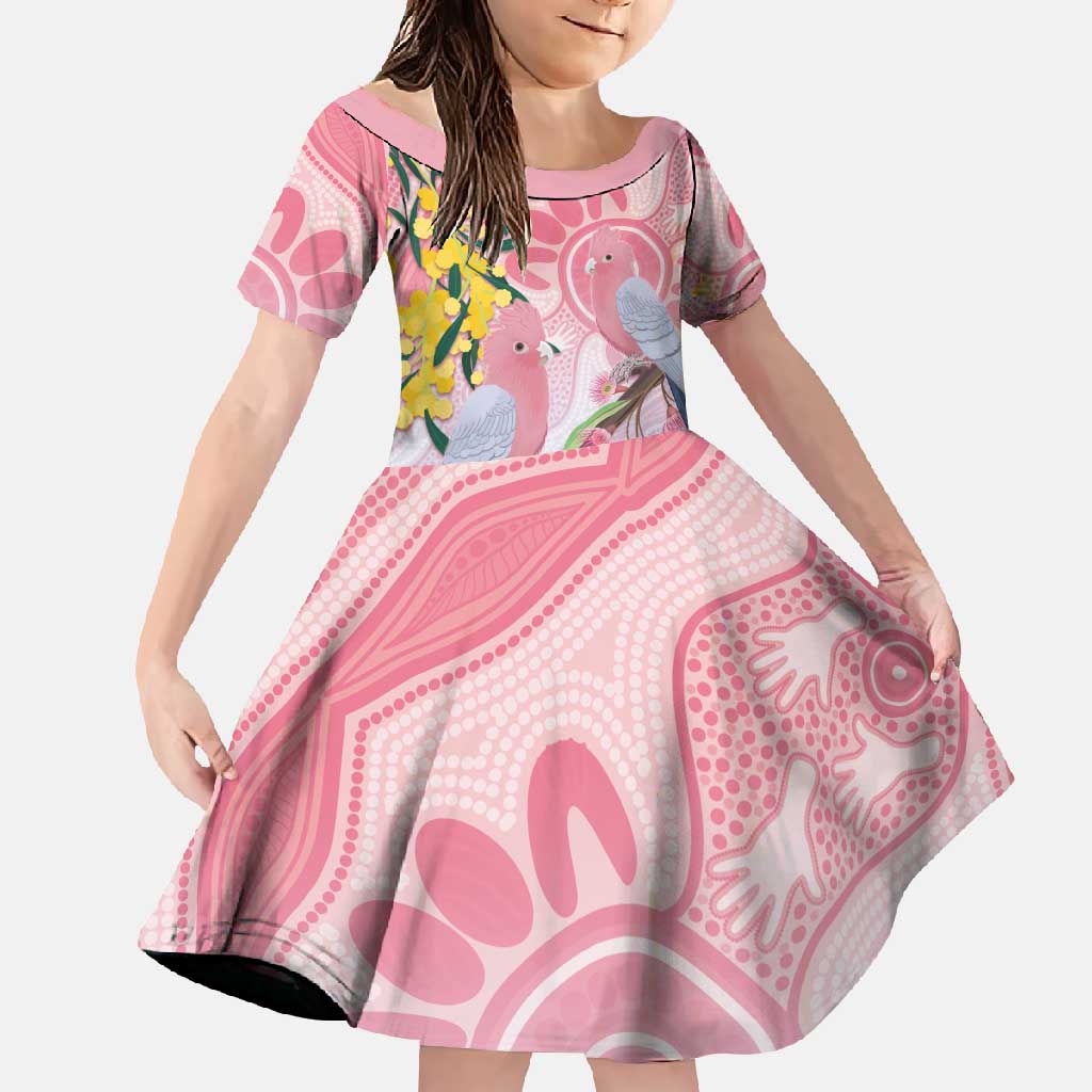 Australia Galah Family Matching Off Shoulder Maxi Dress and Hawaiian Shirt Gumblossoms Golden Wattle Aboriginal Art