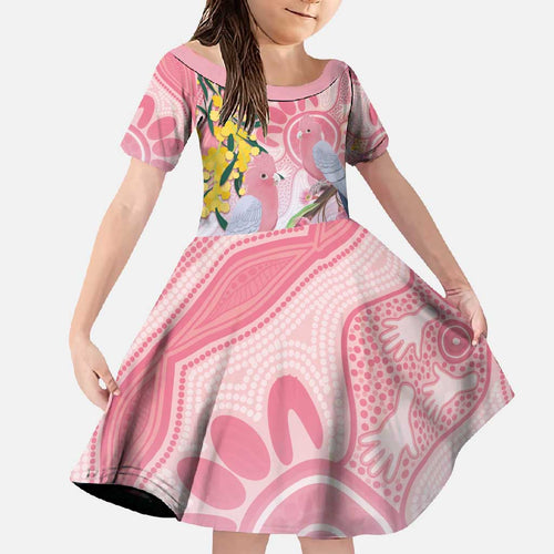 Australia Galah Family Matching Off Shoulder Maxi Dress and Hawaiian Shirt Gumblossoms Golden Wattle Aboriginal Art