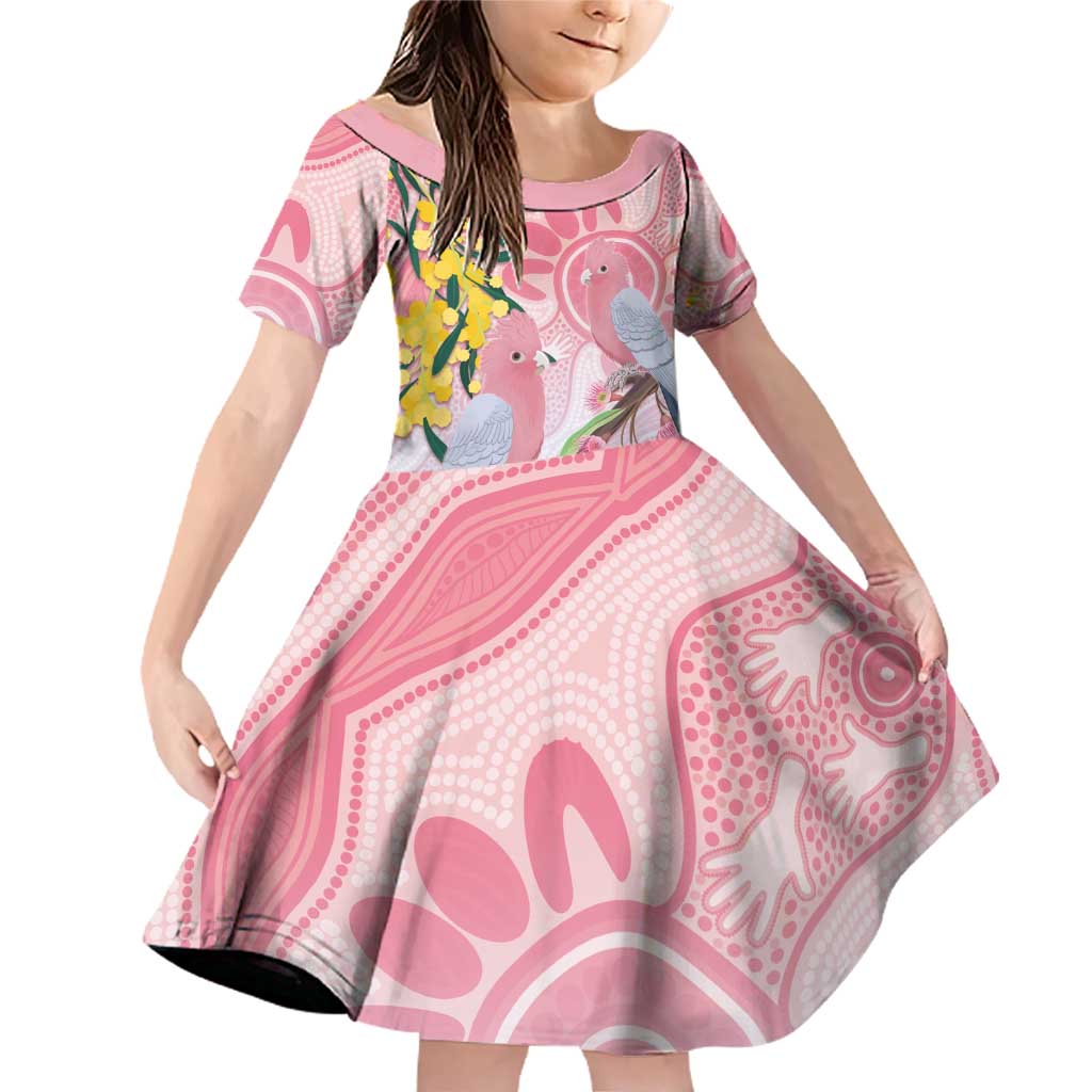 Australia Galah Family Matching Off Shoulder Short Dress and Hawaiian Shirt Gumblossoms Golden Wattle Aboriginal Art