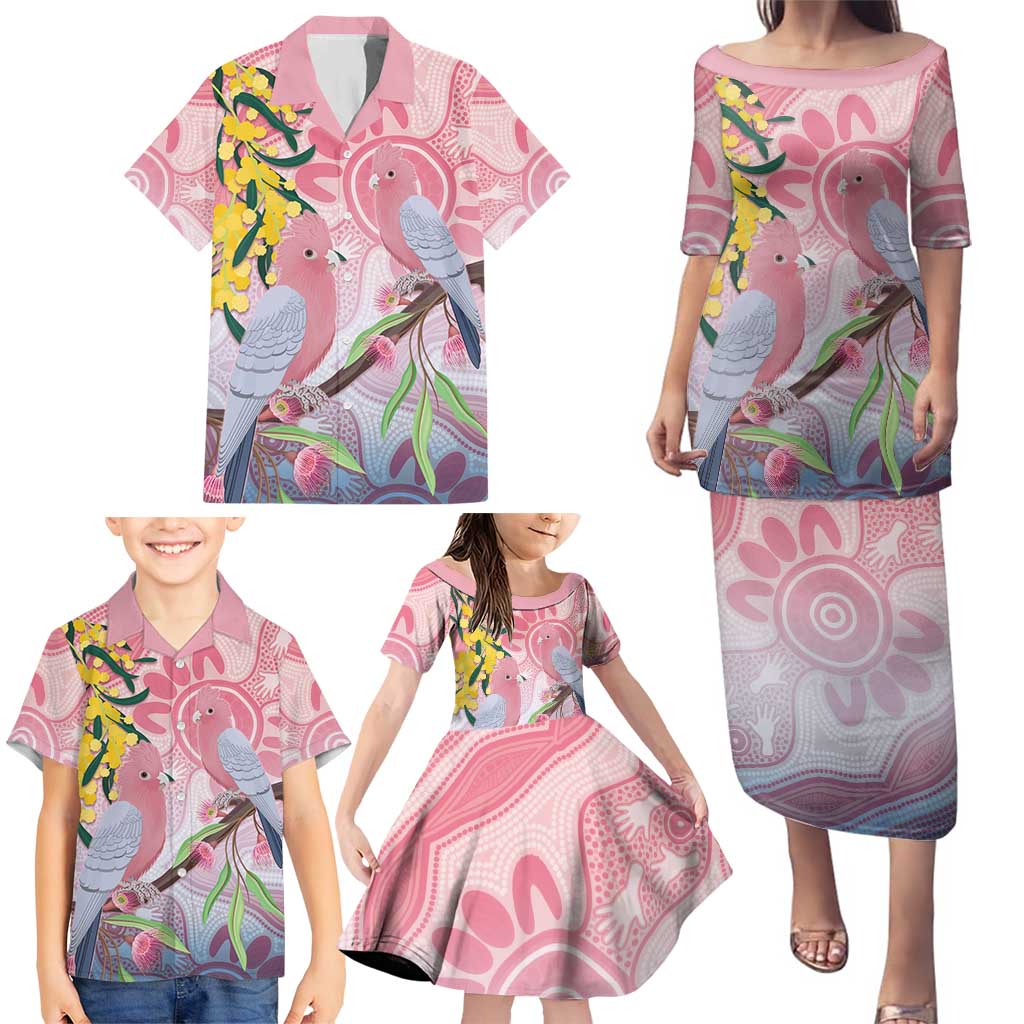 Australia Galah Family Matching Puletasi and Hawaiian Shirt Gumblossoms Golden Wattle Aboriginal Art