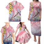 Australia Galah Family Matching Puletasi and Hawaiian Shirt Gumblossoms Golden Wattle Aboriginal Art
