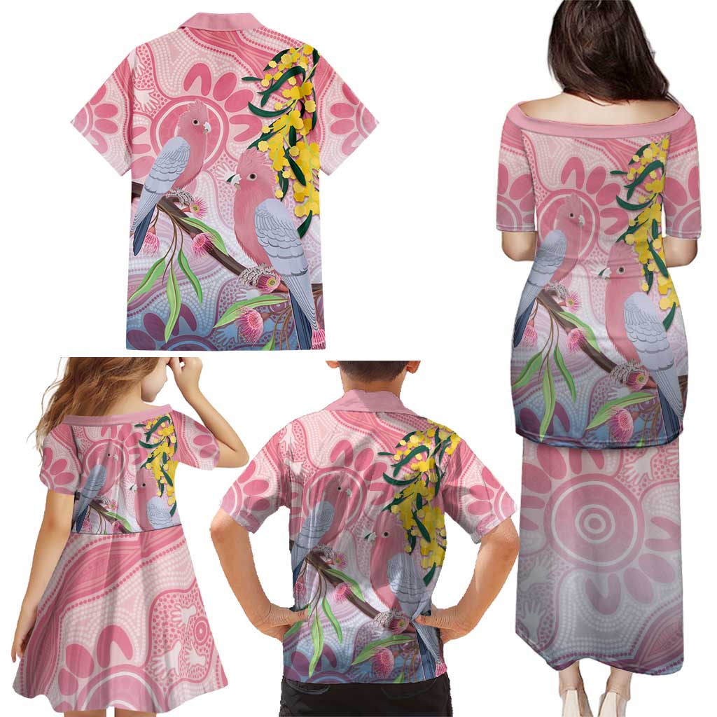 Australia Galah Family Matching Puletasi and Hawaiian Shirt Gumblossoms Golden Wattle Aboriginal Art