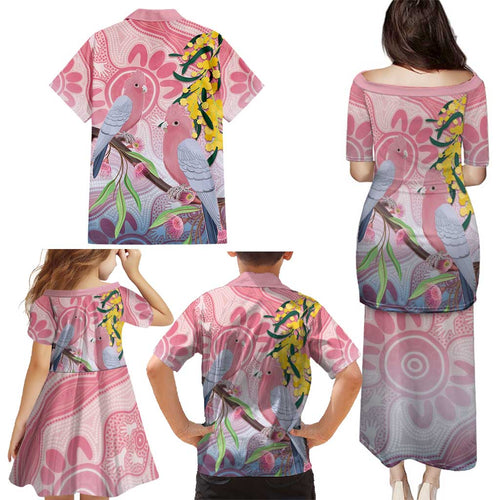 Australia Galah Family Matching Puletasi and Hawaiian Shirt Gumblossoms Golden Wattle Aboriginal Art