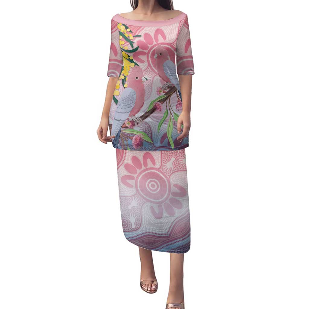 Australia Galah Family Matching Puletasi and Hawaiian Shirt Gumblossoms Golden Wattle Aboriginal Art