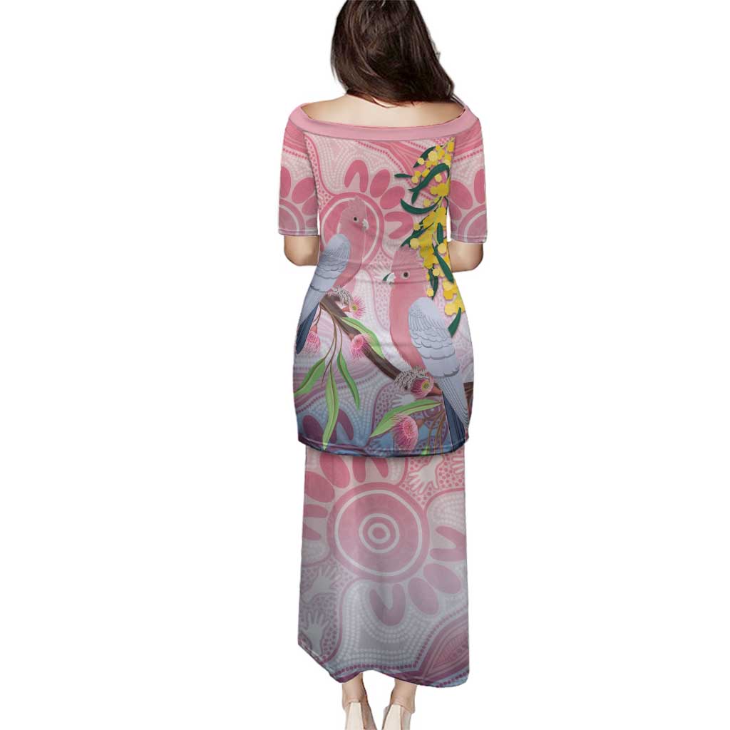 Australia Galah Family Matching Puletasi and Hawaiian Shirt Gumblossoms Golden Wattle Aboriginal Art