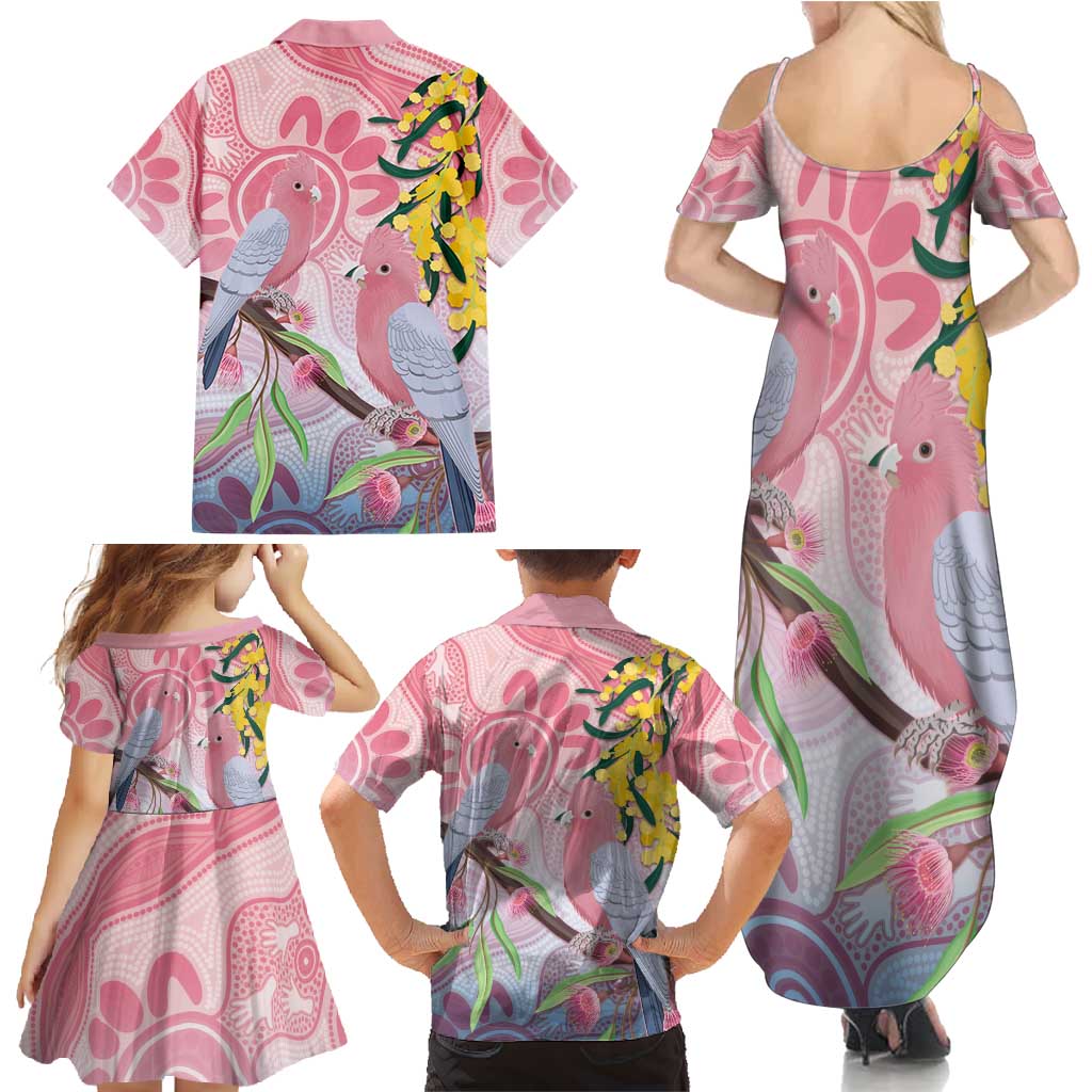 Australia Galah Family Matching Summer Maxi Dress and Hawaiian Shirt Gumblossoms Golden Wattle Aboriginal Art