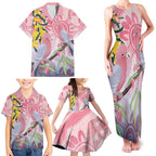 Australia Galah Family Matching Tank Maxi Dress and Hawaiian Shirt Gumblossoms Golden Wattle Aboriginal Art
