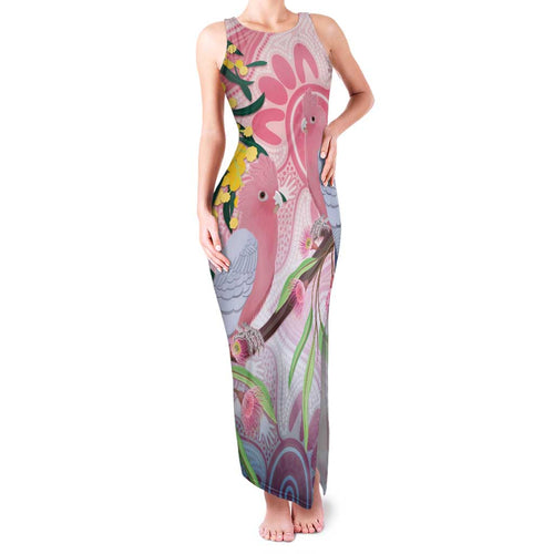 Australia Galah Family Matching Tank Maxi Dress and Hawaiian Shirt Gumblossoms Golden Wattle Aboriginal Art