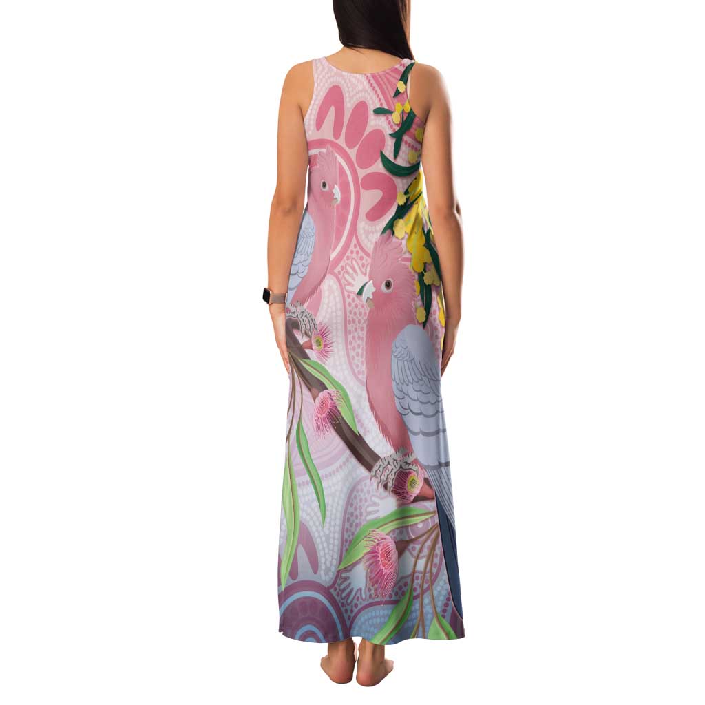 Australia Galah Family Matching Tank Maxi Dress and Hawaiian Shirt Gumblossoms Golden Wattle Aboriginal Art