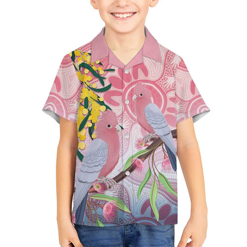 Australia Galah Kid Hawaiian Shirt Gumblossoms Golden Wattle Aboriginal Art