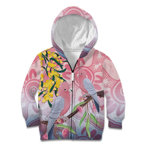 Australia Galah Kid Hoodie Gumblossoms Golden Wattle Aboriginal Art