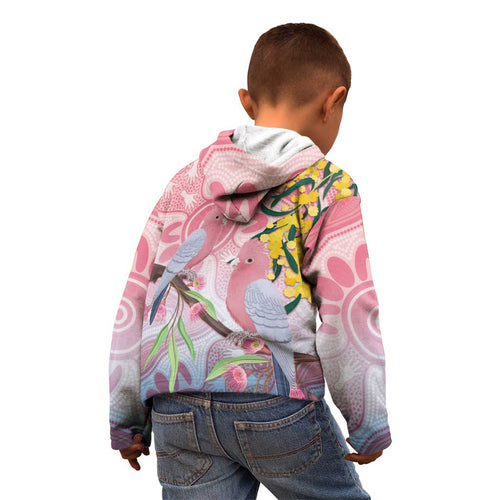 Australia Galah Kid Hoodie Gumblossoms Golden Wattle Aboriginal Art