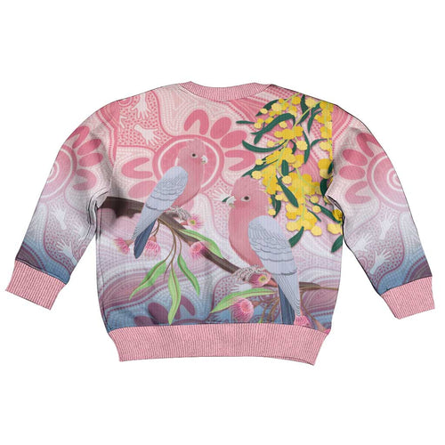 Australia Galah Kid Ugly Christmas Sweater Gumblossoms Golden Wattle Aboriginal Art - Aussie Hoodie