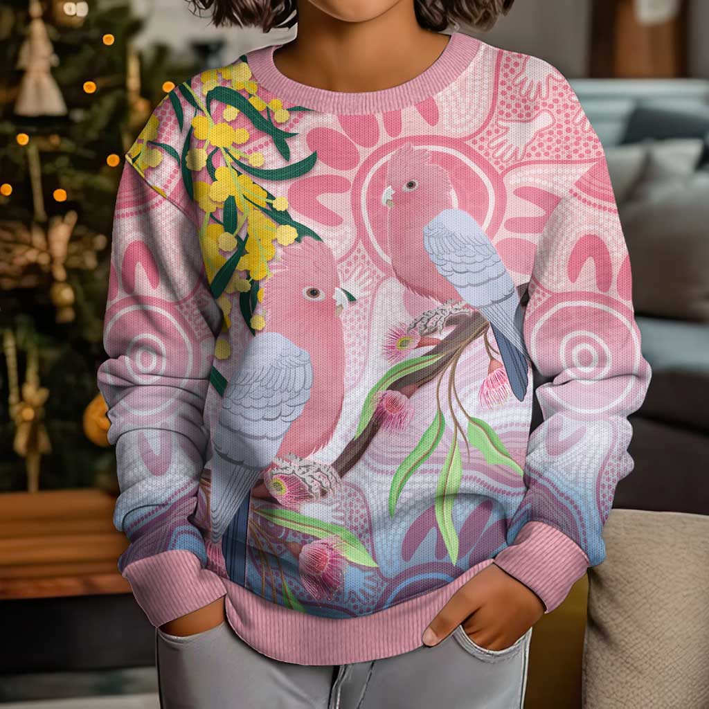 Australia Galah Kid Ugly Christmas Sweater Gumblossoms Golden Wattle Aboriginal Art - Aussie Hoodie