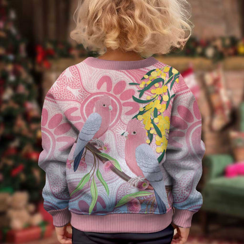 Australia Galah Kid Ugly Christmas Sweater Gumblossoms Golden Wattle Aboriginal Art - Aussie Hoodie