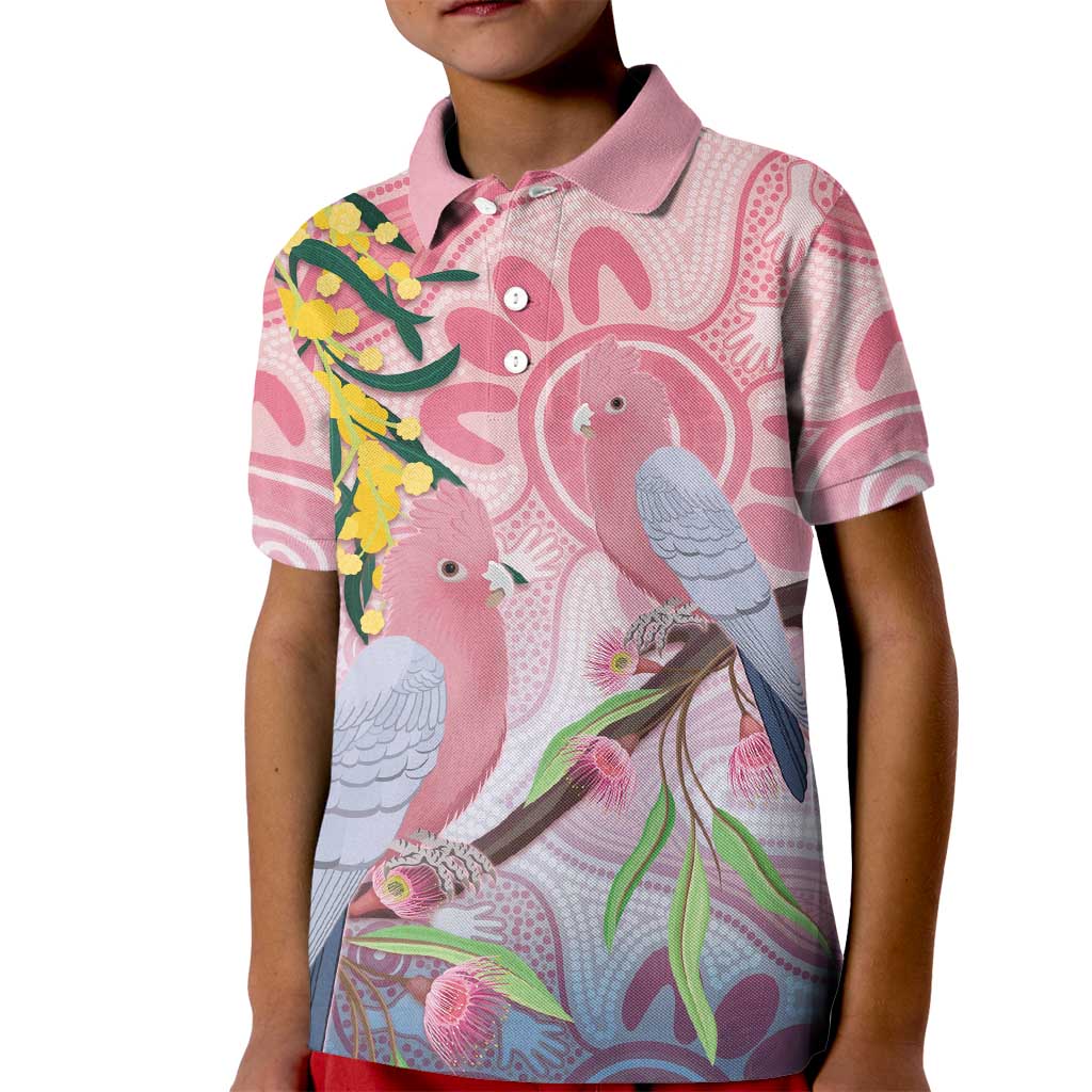 Australia Galah Kid Polo Shirt Gumblossoms Golden Wattle Aboriginal Art