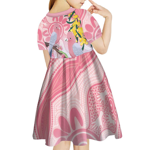 Australia Galah Kid Short Sleeve Dress Gumblossoms Golden Wattle Aboriginal Art