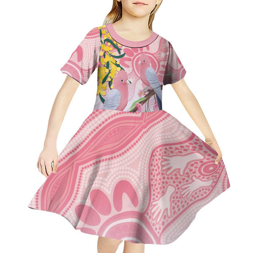 Australia Galah Kid Short Sleeve Dress Gumblossoms Golden Wattle Aboriginal Art