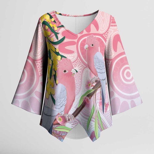 Australia Galah Kimono Sleeve Blouse Gumblossoms Golden Wattle Aboriginal Art - Aussie Hoodie