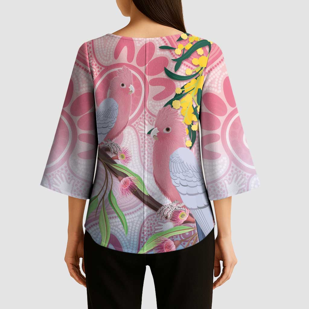 Australia Galah Kimono Sleeve Blouse Gumblossoms Golden Wattle Aboriginal Art - Aussie Hoodie