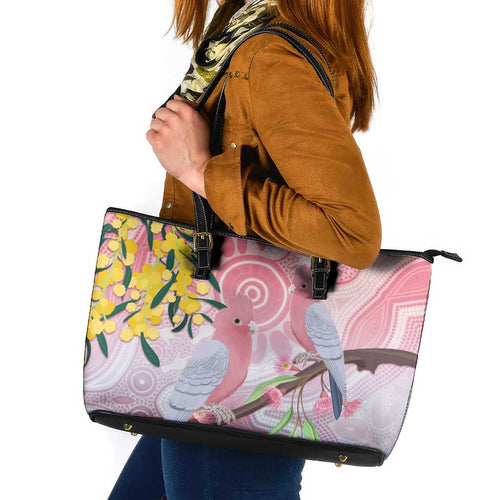 Australia Galah Leather Tote Bag Gumblossoms Golden Wattle Aboriginal Art