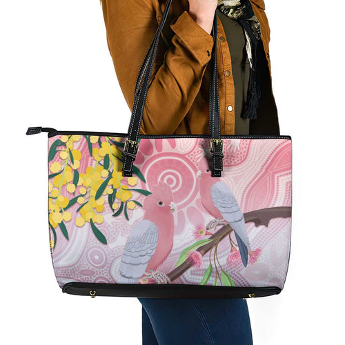 Australia Galah Leather Tote Bag Gumblossoms Golden Wattle Aboriginal Art
