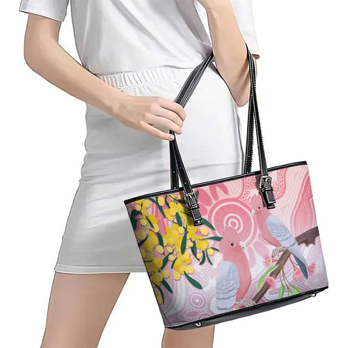 Australia Galah Leather Tote Bag Gumblossoms Golden Wattle Aboriginal Art