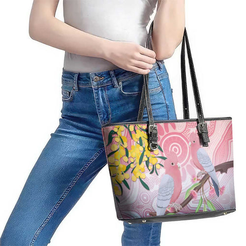 Australia Galah Leather Tote Bag Gumblossoms Golden Wattle Aboriginal Art